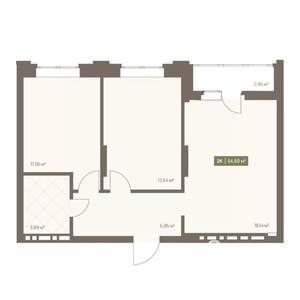 2-к квартира, вторичка, 55м2, 9/16 этаж