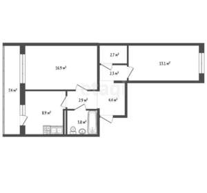 2-к квартира, сданный дом, 59м2, 9/9 этаж