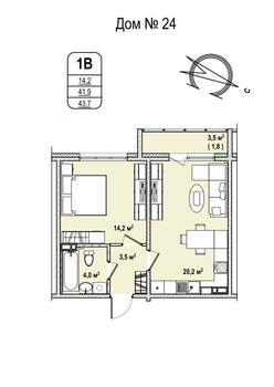 1-к квартира, строящийся дом, 44м2, 11/17 этаж