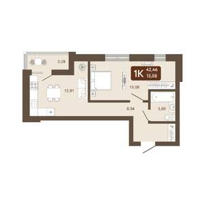 1-к квартира, вторичка, 42м2, 3/25 этаж