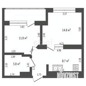 2-к квартира, вторичка, 48м2, 15/16 этаж
