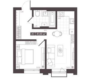 2-к квартира, вторичка, 42м2, 13/16 этаж