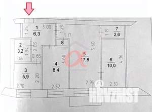 3-к квартира, вторичка, 55м2, 5/5 этаж