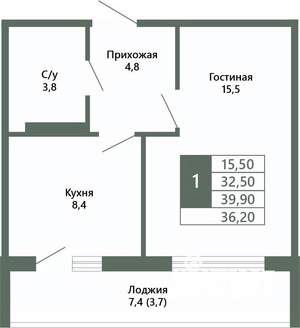 1-к квартира, вторичка, 36м2, 10/15 этаж
