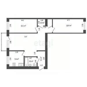 3-к квартира, вторичка, 55м2, 5/5 этаж