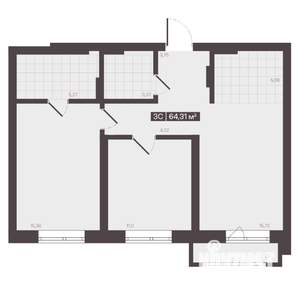 3-к квартира, строящийся дом, 64м2, 2/6 этаж