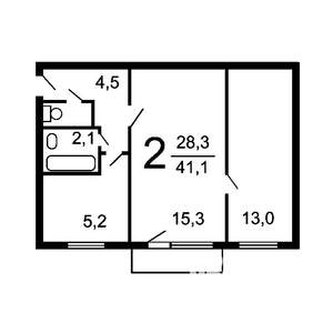 2-к квартира, вторичка, 42м2, 4/5 этаж