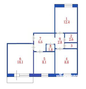 3-к квартира, вторичка, 63м2, 9/9 этаж