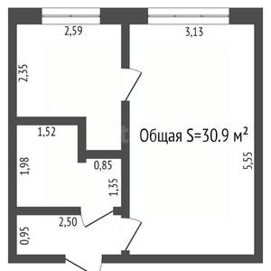 1-к квартира, вторичка, 30м2, 1/3 этаж