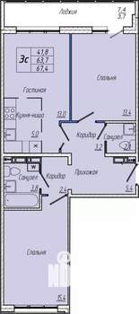 2-к квартира, вторичка, 68м2, 5/17 этаж