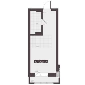 1-к квартира, строящийся дом, 25м2, 5/9 этаж