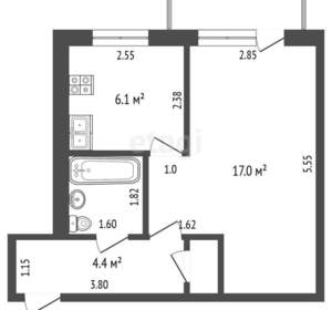 1-к квартира, вторичка, 31м2, 3/5 этаж