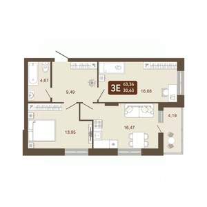 2-к квартира, вторичка, 63м2, 11/20 этаж