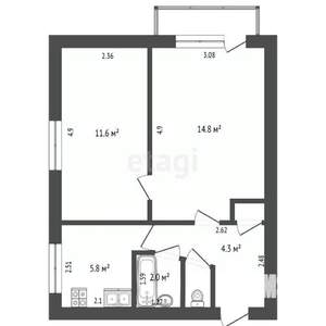 2-к квартира, вторичка, 40м2, 2/5 этаж
