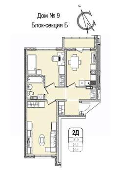 2-к квартира, строящийся дом, 58м2, 8/16 этаж
