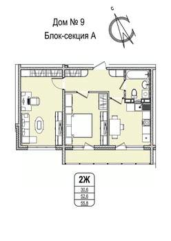 2-к квартира, строящийся дом, 56м2, 16/16 этаж