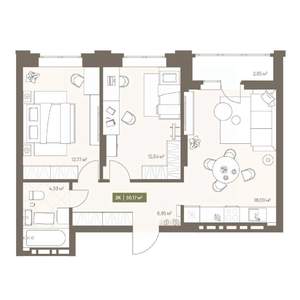 2-к квартира, вторичка, 56м2, 5/16 этаж