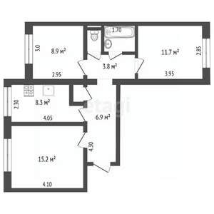 3-к квартира, вторичка, 57м2, 1/5 этаж