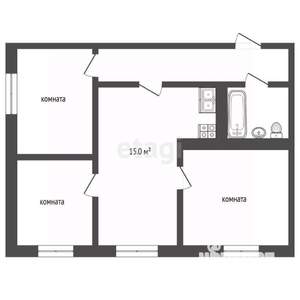 3-к квартира, вторичка, 42м2, 1/5 этаж