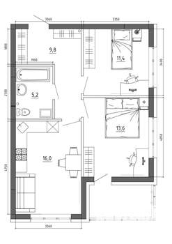 3-к квартира, вторичка, 63м2, 2/15 этаж