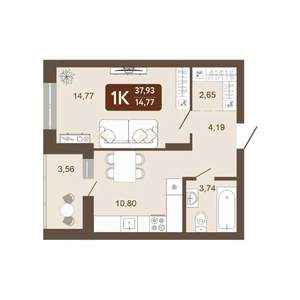 1-к квартира, вторичка, 38м2, 15/20 этаж