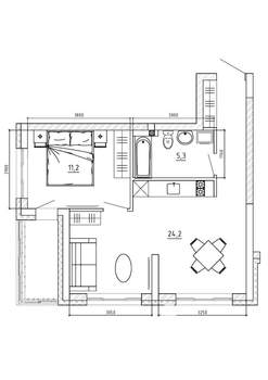 Студия квартира, вторичка, 51м2, 6/15 этаж