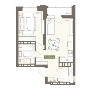 1-к квартира, вторичка, 39м2, 14/16 этаж