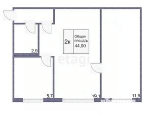 2-к квартира, вторичка, 44м2, 1/5 этаж