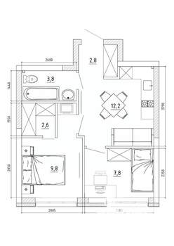 2-к квартира, вторичка, 41м2, 3/8 этаж