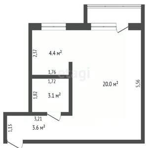 1-к квартира, вторичка, 31м2, 5/5 этаж