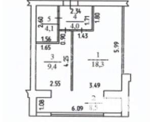 1-к квартира, вторичка, 44м2, 9/9 этаж