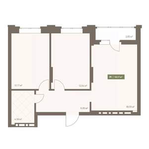 2-к квартира, вторичка, 56м2, 7/16 этаж
