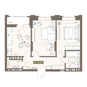 2-к квартира, вторичка, 50м2, 15/16 этаж