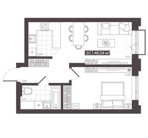 2-к квартира, вторичка, 48м2, 8/16 этаж