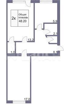 2-к квартира, вторичка, 48м2, 1/5 этаж