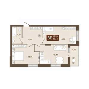 2-к квартира, вторичка, 63м2, 20/20 этаж