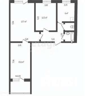 3-к квартира, вторичка, 60м2, 1/9 этаж