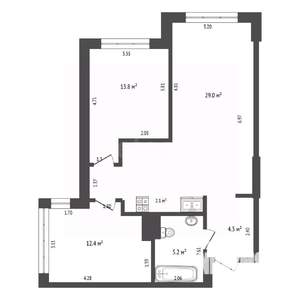 3-к квартира, вторичка, 69м2, 1/14 этаж