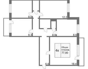 4-к квартира, вторичка, 74м2, 2/9 этаж