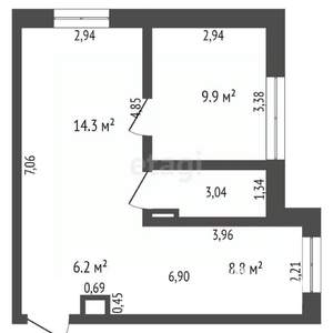1-к квартира, вторичка, 45м2, 1/5 этаж