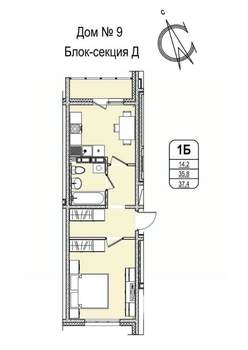 1-к квартира, строящийся дом, 37м2, 15/16 этаж