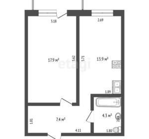 1-к квартира, вторичка, 44м2, 1/10 этаж