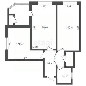 2-к квартира, вторичка, 55м2, 16/16 этаж