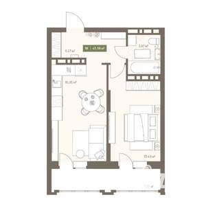 1-к квартира, вторичка, 43м2, 2/16 этаж