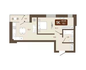 1-к квартира, вторичка, 42м2, 3/25 этаж