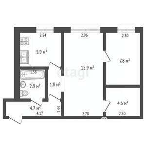 2-к квартира, вторичка, 46м2, 2/5 этаж