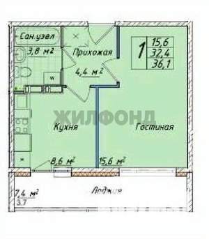 1-к квартира, вторичка, 32м2, 6/9 этаж