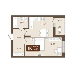 1-к квартира, вторичка, 41м2, 14/20 этаж