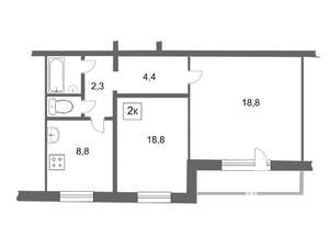 2-к квартира, вторичка, 44м2, 7/9 этаж