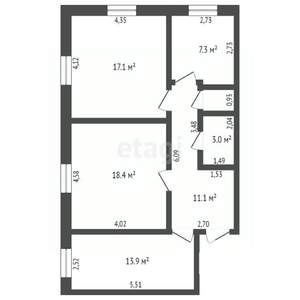 3-к квартира, вторичка, 72м2, 1/2 этаж